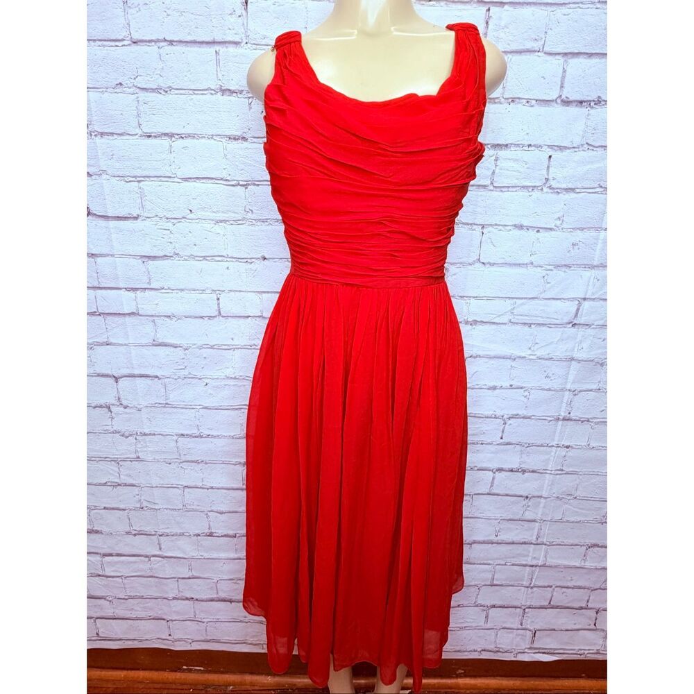 Anthropologie Moulinette Soeurs Womens Red Silk Chiffon Gracia Midi Dress Size 8